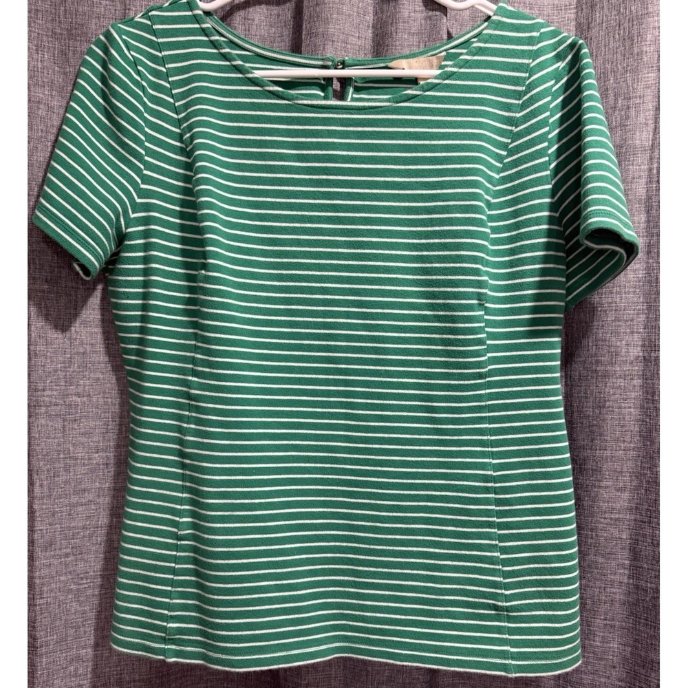 Banana Republic Women's Top Sz 12 Green White Top Slimming Soft Cotton Button